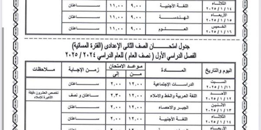 موعد امتحانات نصف العام 2025 للصف الثاني الإعدادي بمدارس القاهرة