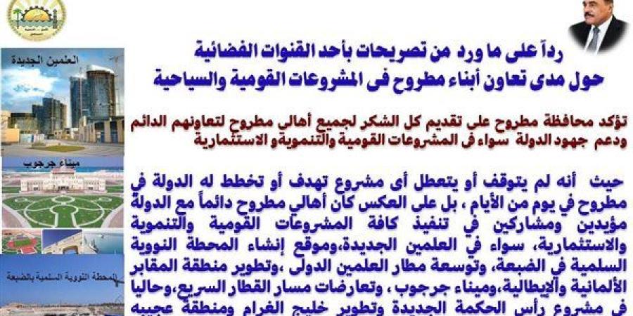 محافظة مطروح تؤكد دعم الأهالي جهود الدولة في المشروعات التنموية